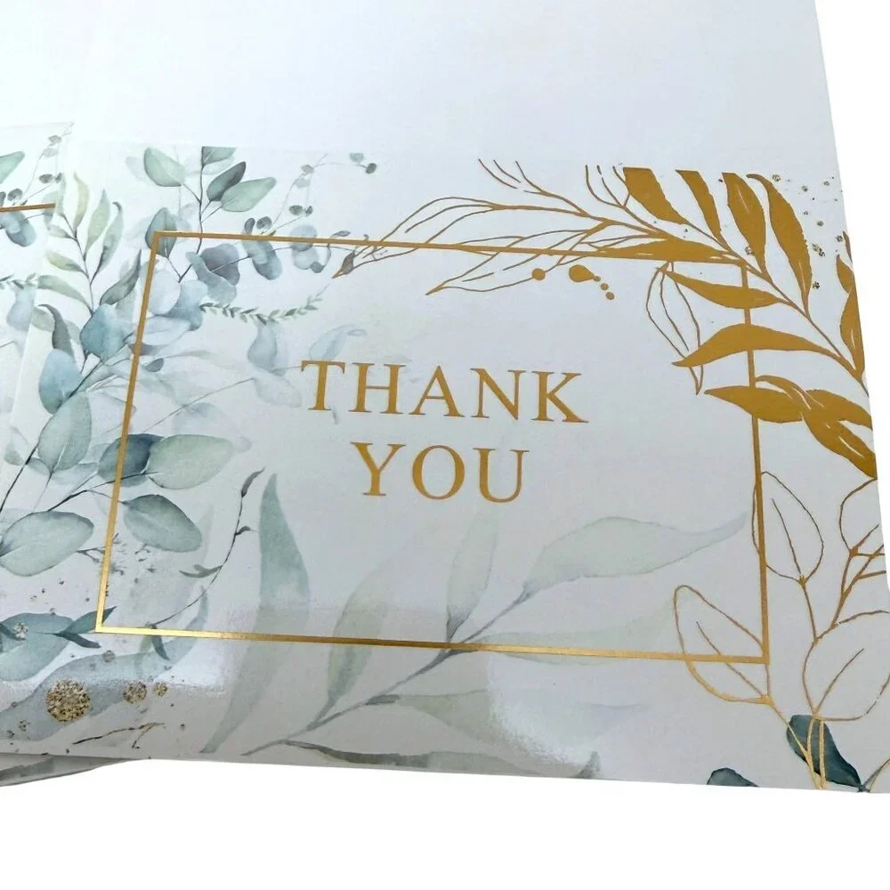 Thank you Cards Set of 10 Green Leaf Design w/ Stickers and Envelopes 3.75x5